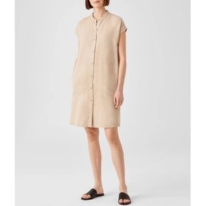 Eileen Fisher | Linen Blend Mandarin Collar Shirtdress in Khaki NEW Size XL